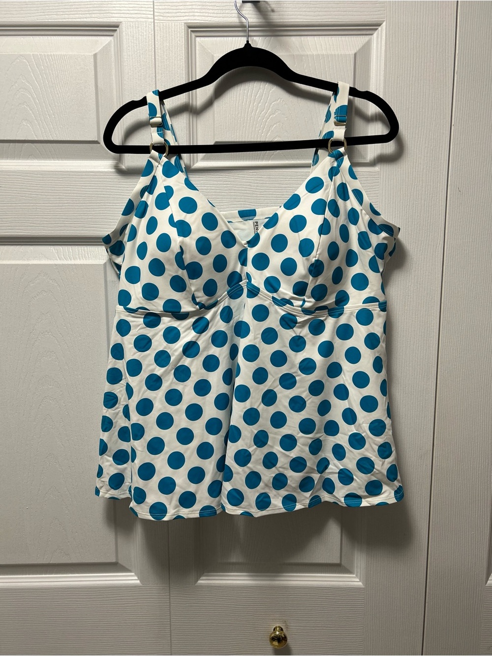 Penningtons Teal and White Polka Dot V-Neck Tankini